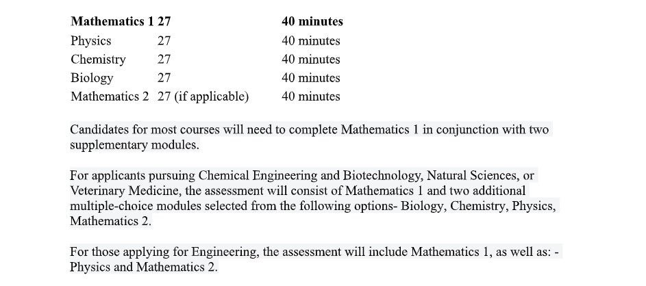 Exam subjects